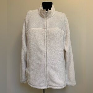 Lands End Cream Ivory Off White Shaggy Teddy Bear Fleece Full Zip Large 14-16